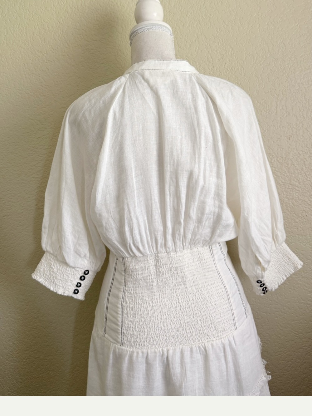 Anthropologie V-Neck Corset Midi Shirt Dress in Off White Medium - Picture 8 of 14